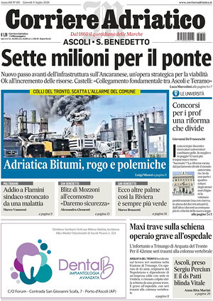 Prima pagina Corriere Adriatico (Ascoli) di oggi - Quotidiano regionale