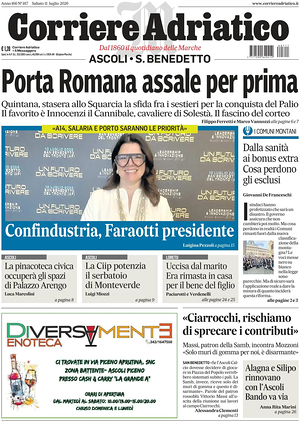 Prima pagina Corriere Adriatico (Ascoli) di oggi - Quotidiano regionale