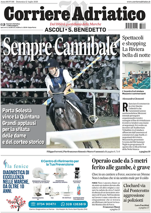 Prima pagina Corriere Adriatico (Ascoli) di oggi - Quotidiano regionale