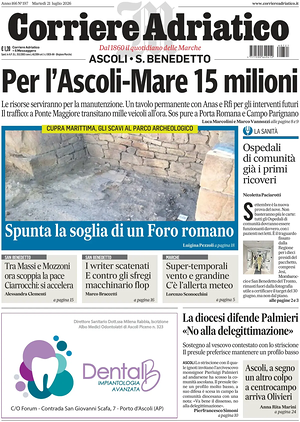 Prima pagina Corriere Adriatico (Ascoli) di oggi - Quotidiano regionale