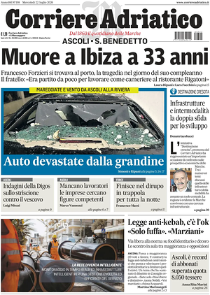 Prima pagina Corriere Adriatico (Ascoli) di oggi - Quotidiano regionale