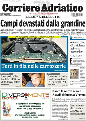Prima pagina Corriere Adriatico (Ascoli) di oggi - Quotidiano regionale