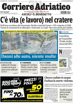 Prima pagina Corriere Adriatico (Ascoli) di oggi - Quotidiano regionale