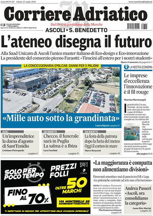 Prima pagina Corriere Adriatico (Ascoli) di oggi - Quotidiano regionale