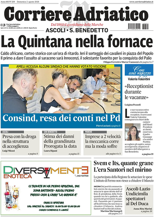 Prima pagina Corriere Adriatico (Ascoli) di oggi - Quotidiano regionale