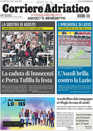 Prima pagina Corriere Adriatico (Ascoli) di oggi - Quotidiano regionale