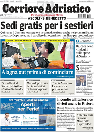 Prima pagina Corriere Adriatico (Ascoli) di oggi - Quotidiano regionale