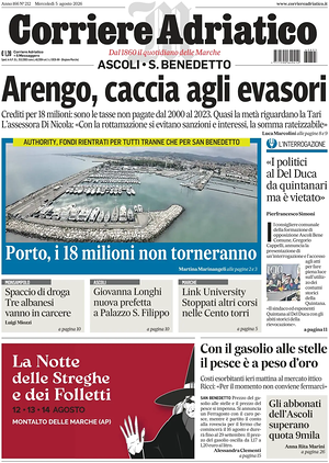 Prima pagina Corriere Adriatico (Ascoli) di oggi - Quotidiano regionale