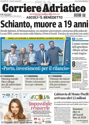 Prima pagina Corriere Adriatico (Ascoli) di oggi - Quotidiano regionale
