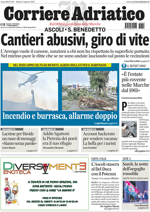 Prima pagina Corriere Adriatico (Ascoli) di oggi - Quotidiano regionale