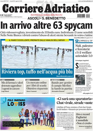 Prima pagina Corriere Adriatico (Ascoli) di oggi - Quotidiano regionale