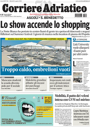 Prima pagina Corriere Adriatico (Ascoli) di oggi - Quotidiano regionale