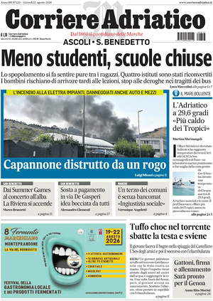 Prima pagina Corriere Adriatico (Ascoli) di oggi - Quotidiano regionale