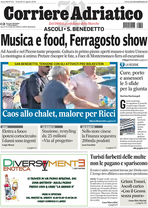 Prima pagina Corriere Adriatico (Ascoli) di oggi - Quotidiano regionale