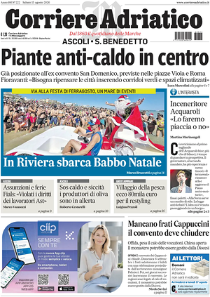 Prima pagina Corriere Adriatico (Ascoli) di oggi - Quotidiano regionale