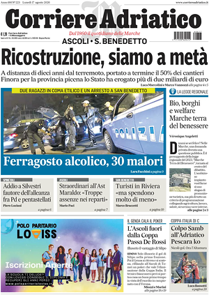 Prima pagina Corriere Adriatico (Ascoli) di oggi - Quotidiano regionale