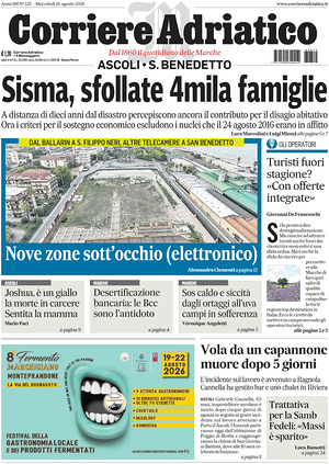 Prima pagina Corriere Adriatico (Ascoli) di oggi - Quotidiano regionale
