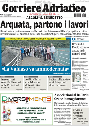 Prima pagina Corriere Adriatico (Ascoli) di oggi - Quotidiano regionale