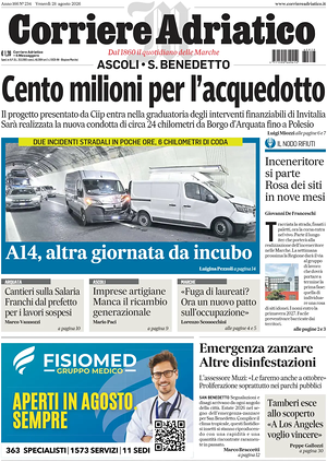 Prima pagina Corriere Adriatico (Ascoli) di oggi - Quotidiano regionale