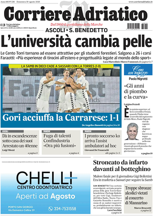 Prima pagina Corriere Adriatico (Ascoli) di oggi - Quotidiano regionale