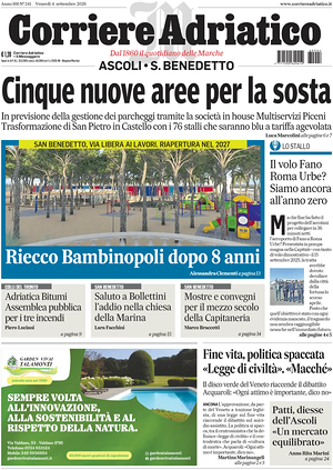 Prima pagina Corriere Adriatico (Ascoli) di oggi - Quotidiano regionale