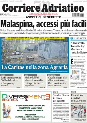 Prima pagina Corriere Adriatico (Ascoli) di oggi - Quotidiano regionale