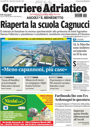Prima pagina Corriere Adriatico (Ascoli) di oggi - Quotidiano regionale