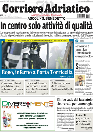Prima pagina Corriere Adriatico (Ascoli) di oggi - Quotidiano regionale