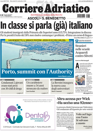Prima pagina Corriere Adriatico (Ascoli) di oggi - Quotidiano regionale