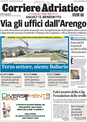 Prima pagina Corriere Adriatico (Ascoli) di oggi - Quotidiano regionale