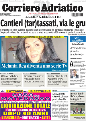 Prima pagina Corriere Adriatico (Ascoli) di oggi - Quotidiano regionale