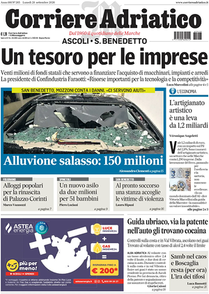 Prima pagina Corriere Adriatico (Ascoli) di oggi - Quotidiano regionale