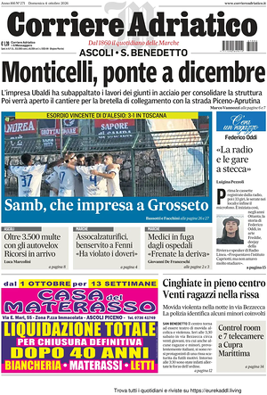 Prima pagina Corriere Adriatico (Ascoli) di oggi - Quotidiano regionale
