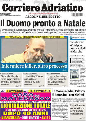 Prima pagina Corriere Adriatico (Ascoli) di oggi - Quotidiano regionale