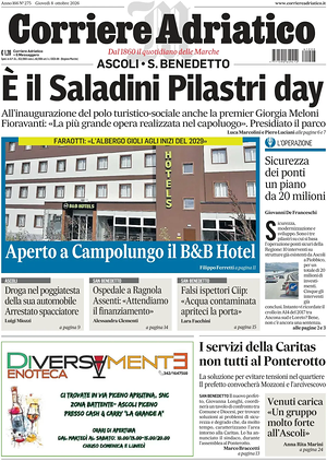 Prima pagina Corriere Adriatico (Ascoli) di oggi - Quotidiano regionale