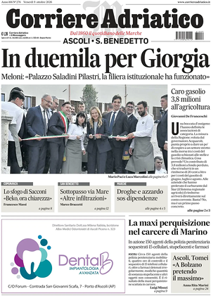Prima pagina Corriere Adriatico (Ascoli) di oggi - Quotidiano regionale