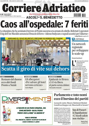 Prima pagina Corriere Adriatico (Ascoli) di oggi - Quotidiano regionale