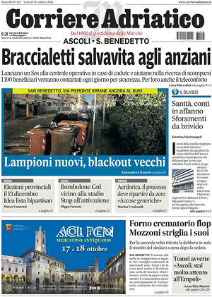 Prima pagina Corriere Adriatico (Ascoli) di oggi - Quotidiano regionale