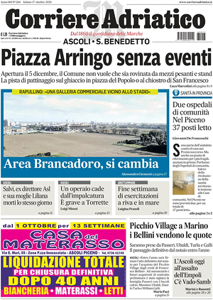 Prima pagina Corriere Adriatico (Ascoli) di oggi - Quotidiano regionale