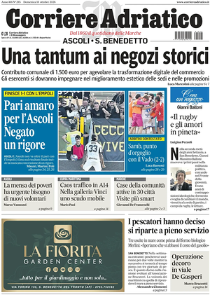 Prima pagina Corriere Adriatico (Ascoli) di oggi - Quotidiano regionale