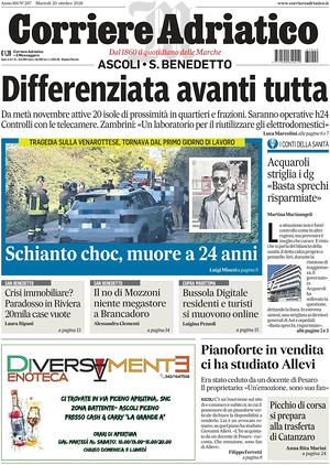 Prima pagina Corriere Adriatico (Ascoli) di oggi - Quotidiano regionale