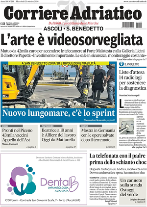 Prima pagina Corriere Adriatico (Ascoli) di oggi - Quotidiano regionale