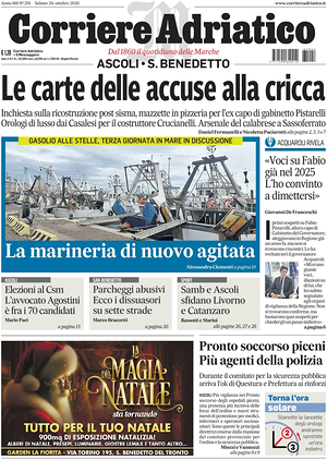 Prima pagina Corriere Adriatico (Ascoli) di oggi - Quotidiano regionale