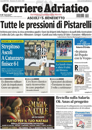 Prima pagina Corriere Adriatico (Ascoli) di oggi - Quotidiano regionale