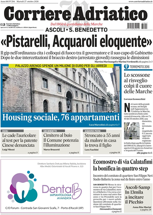 Prima pagina Corriere Adriatico (Ascoli) di oggi - Quotidiano regionale