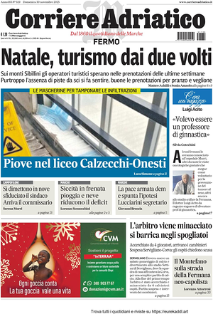 Prima pagina Corriere Adriatico (Fermo) di oggi - Quotidiano regionale