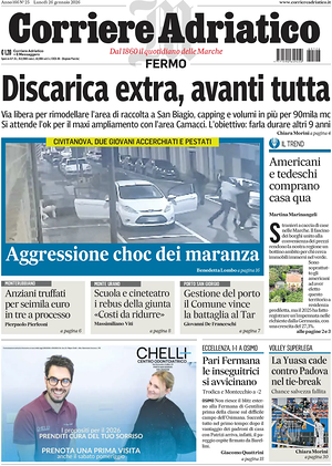 Prima pagina Corriere Adriatico (Fermo) di oggi - Quotidiano regionale
