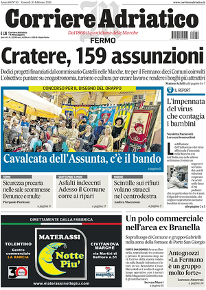 Prima pagina Corriere Adriatico (Fermo) di oggi - Quotidiano regionale