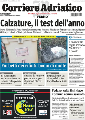 Prima pagina Corriere Adriatico (Fermo) di oggi - Quotidiano regionale