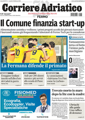 Prima pagina Corriere Adriatico (Fermo) di oggi - Quotidiano regionale